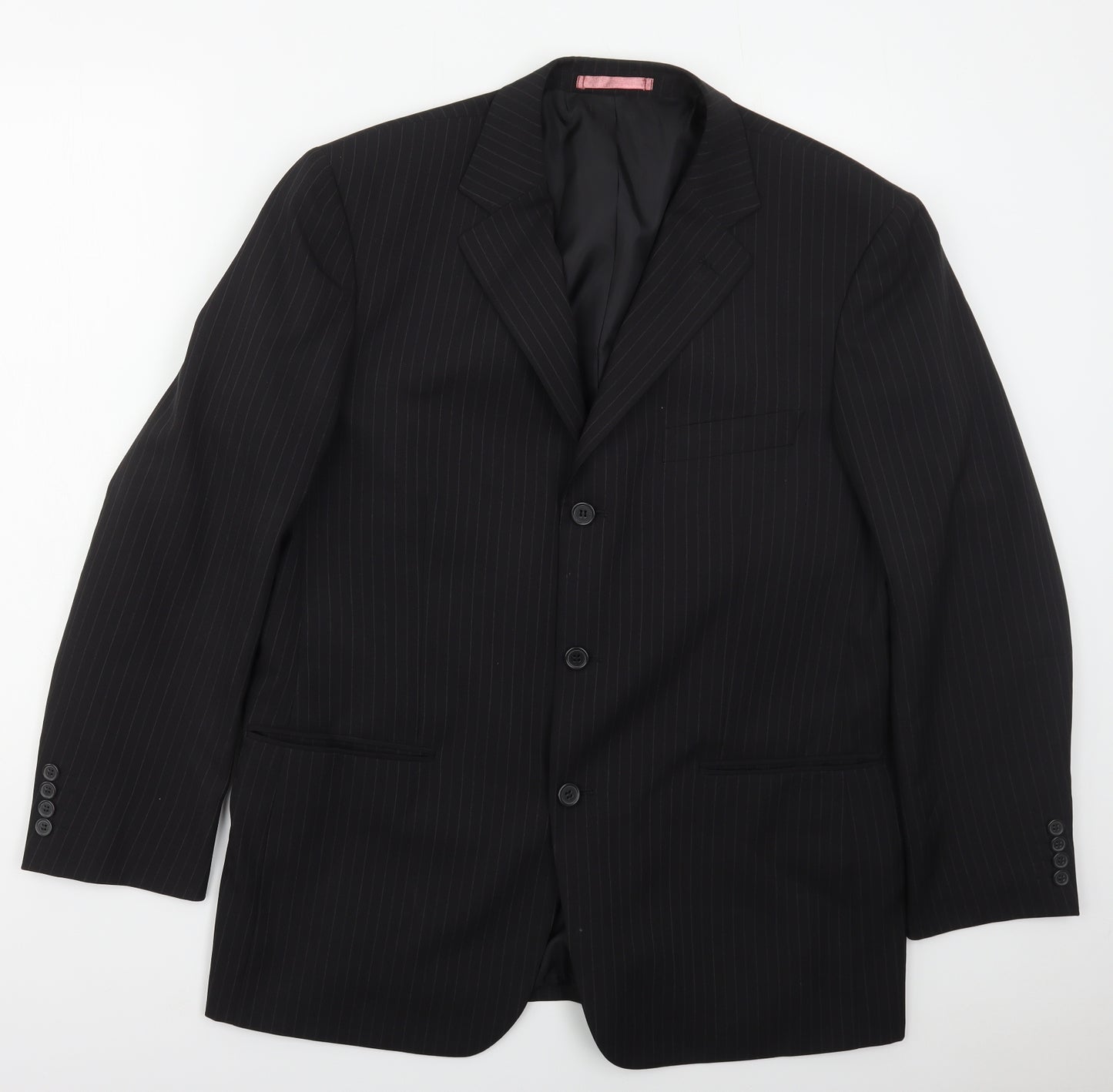 Taylor & Wright Mens Black Striped Polyester Jacket Suit Jacket Size 42