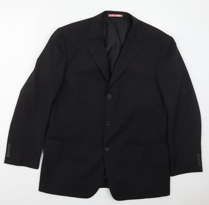 Taylor & Wright Mens Black Striped Polyester Jacket Suit Jacket Size 42