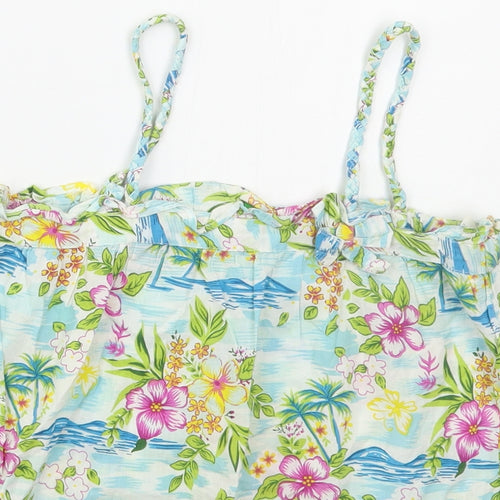 United Colours of Benetton Womens Blue Floral Cotton Basic Tank Size S Square Neck