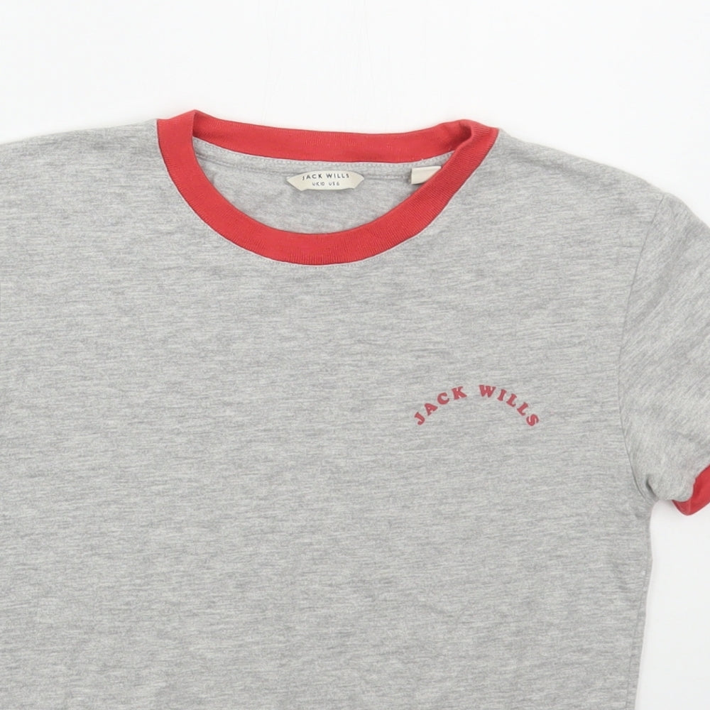 Jack Wills Womens Grey  Cotton Basic T-Shirt Size 10 Crew Neck