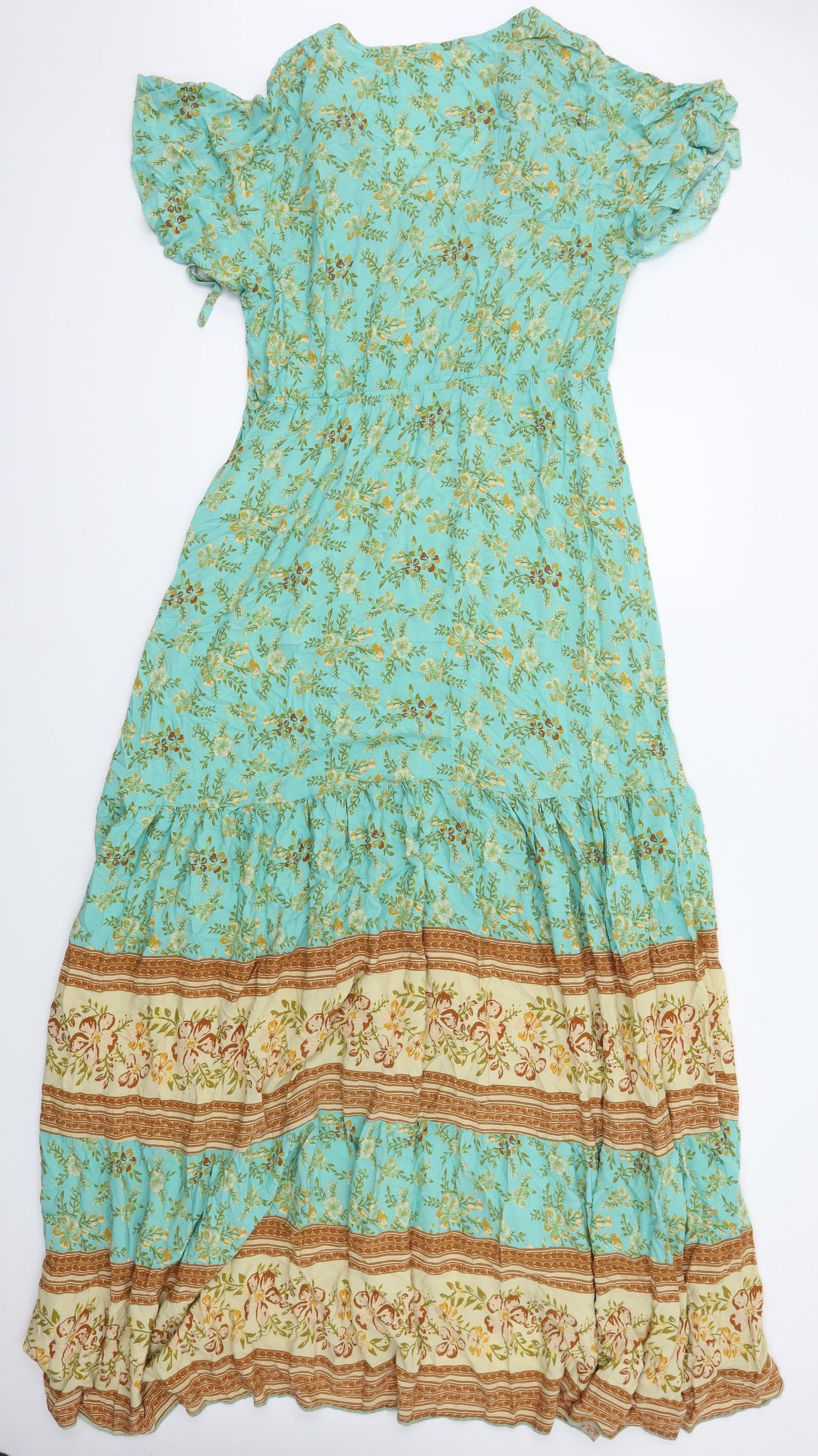 SheIn Womens Green Floral Cotton Maxi  Size XL  V-Neck Pullover