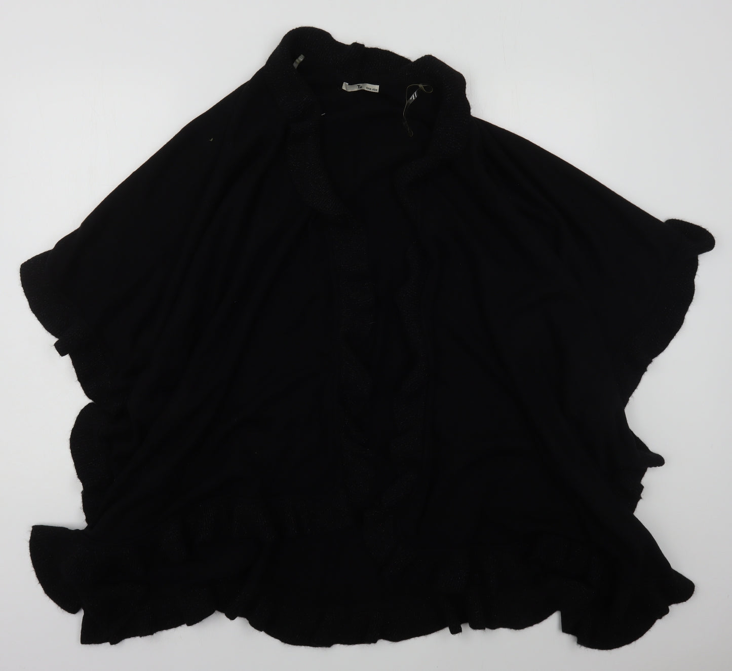 TU Womens Black V-Neck  Acrylic Cardigan Jumper One Size