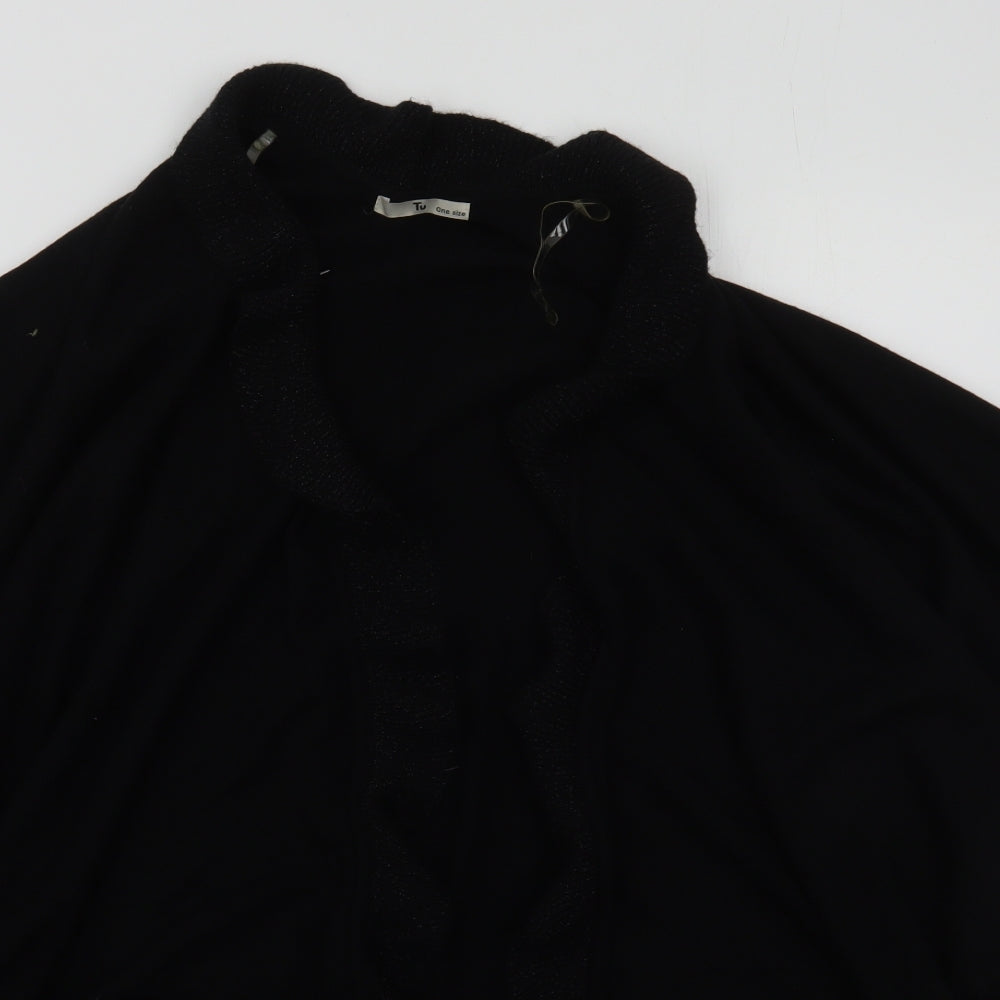 TU Womens Black V-Neck  Acrylic Cardigan Jumper One Size