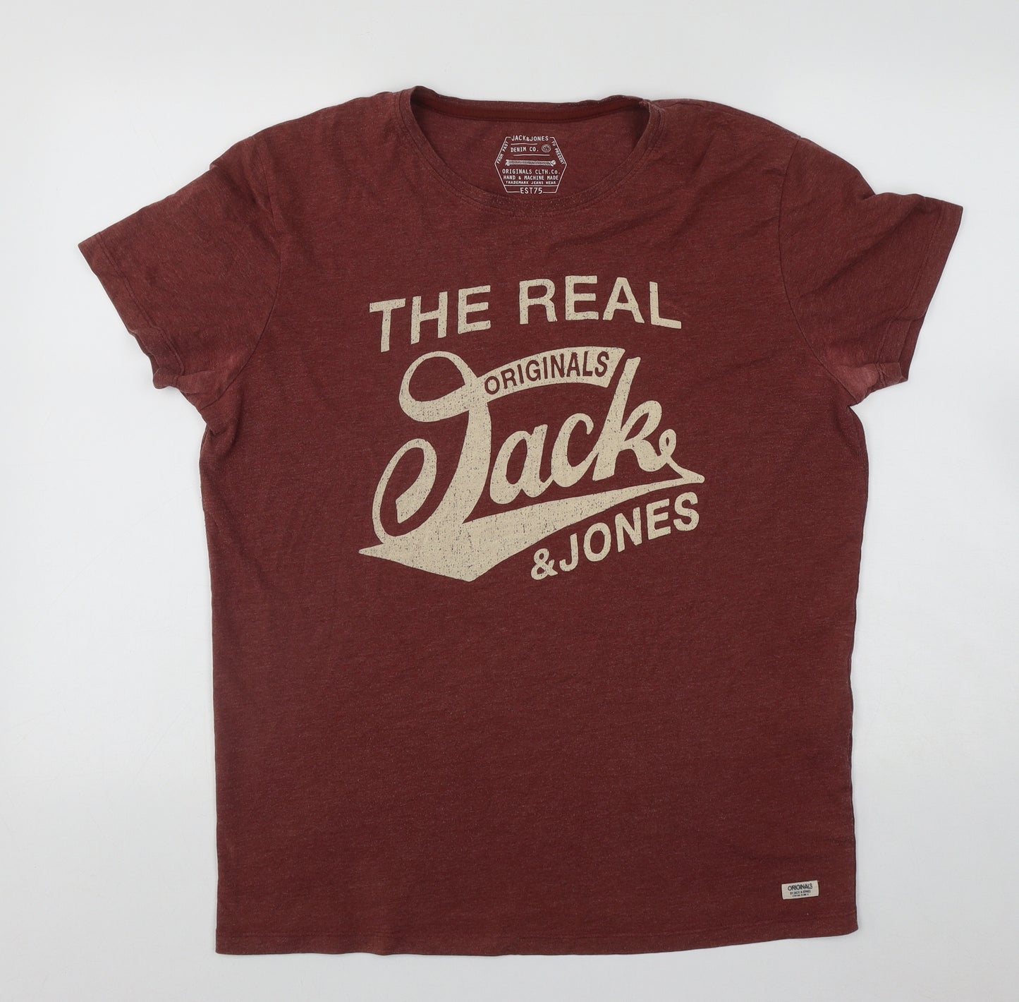 JACK & JONES Mens Red  Polyester  T-Shirt Size L Round Neck
