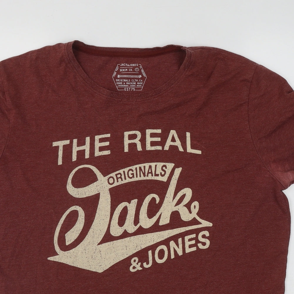 JACK & JONES Mens Red  Polyester  T-Shirt Size L Round Neck