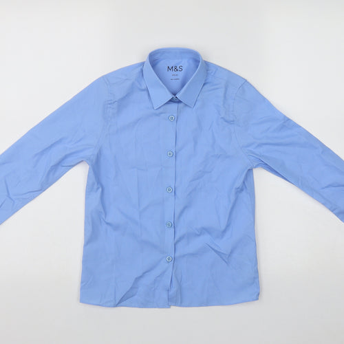Marks and Spencer Boys Blue  Polyester Basic Button-Up Size 8-9 Years Collared Button