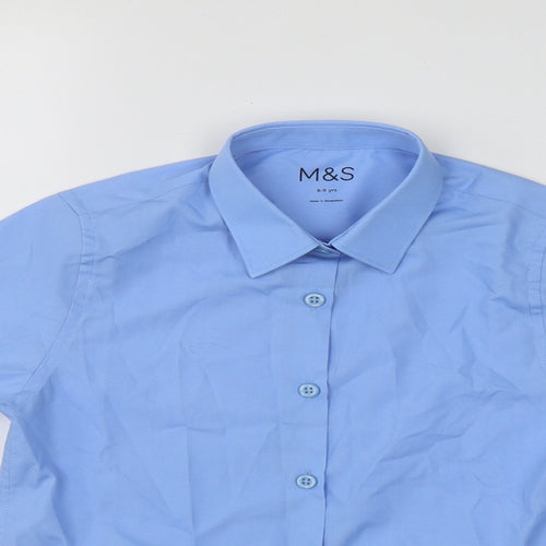Marks and Spencer Boys Blue  Polyester Basic Button-Up Size 8-9 Years Collared Button