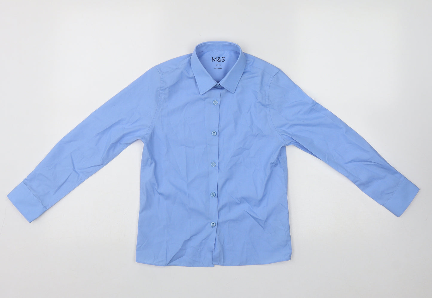 Marks and Spencer Boys Blue  Polyester Basic Button-Up Size 8-9 Years Collared Button