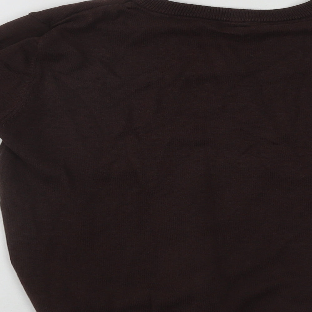 Marks and Spencer Boys Brown V-Neck  Cotton Pullover Jumper Size 8-9 Years