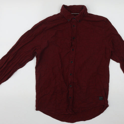 Blend Mens Red Plaid Cotton  Button-Up Size S Collared Button