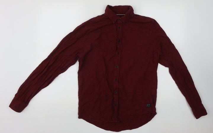 Blend Mens Red Plaid Cotton  Button-Up Size S Collared Button
