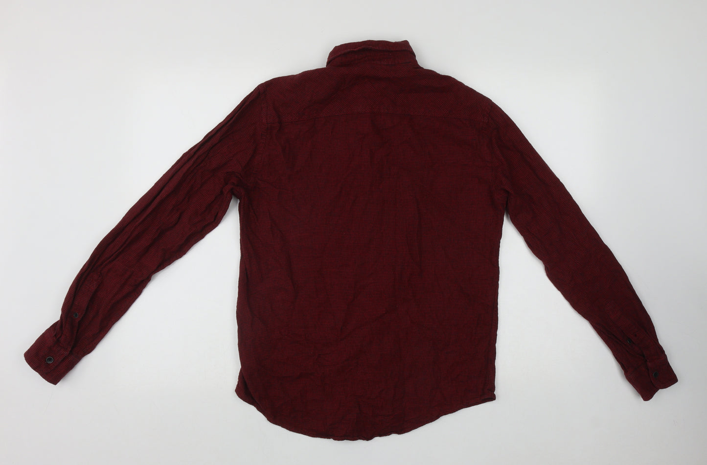 Blend Mens Red Plaid Cotton  Button-Up Size S Collared Button