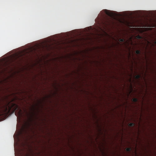 Blend Mens Red Plaid Cotton  Button-Up Size S Collared Button