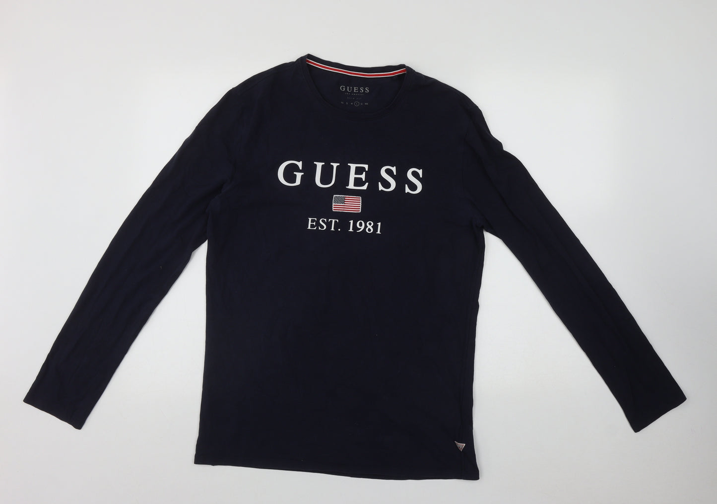 GUESS Mens Blue  Polyester  T-Shirt Size L Round Neck