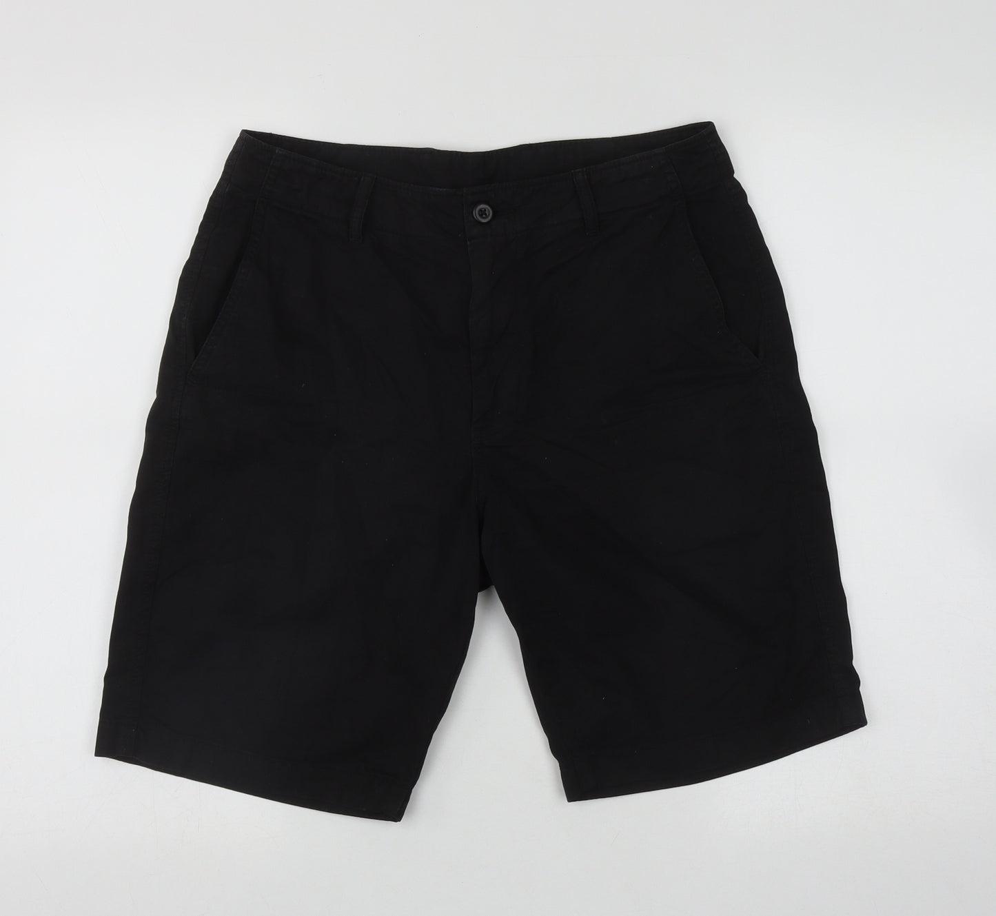 Uniqlo Mens Black  Cotton Chino Shorts Size S L8 in Regular Zip