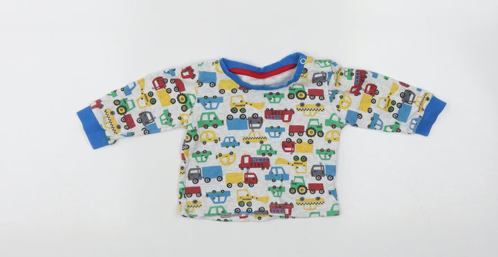 Primark Boys Multicoloured Cotton Basic Casual Size 6-9 Months Round Neck Button - Cars