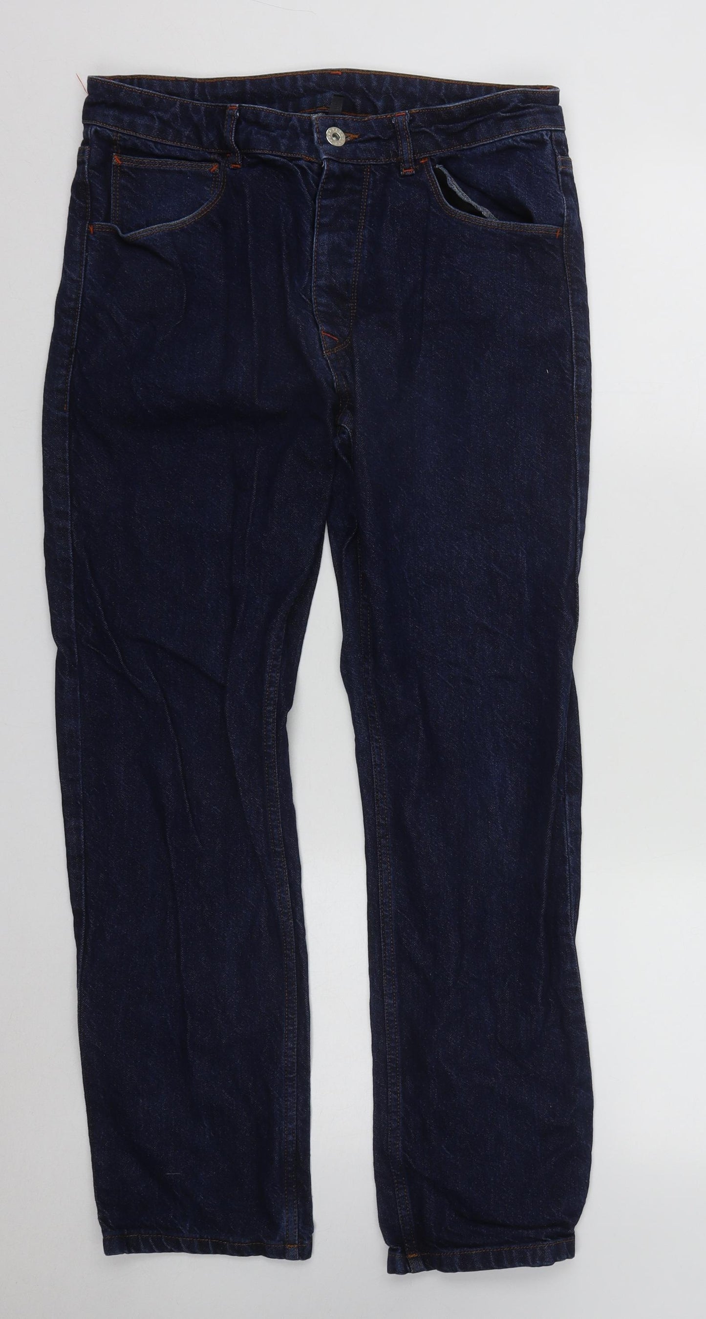 Heart & Dagger Mens Blue  Cotton Straight Jeans Size 32 in L28 in Regular Button