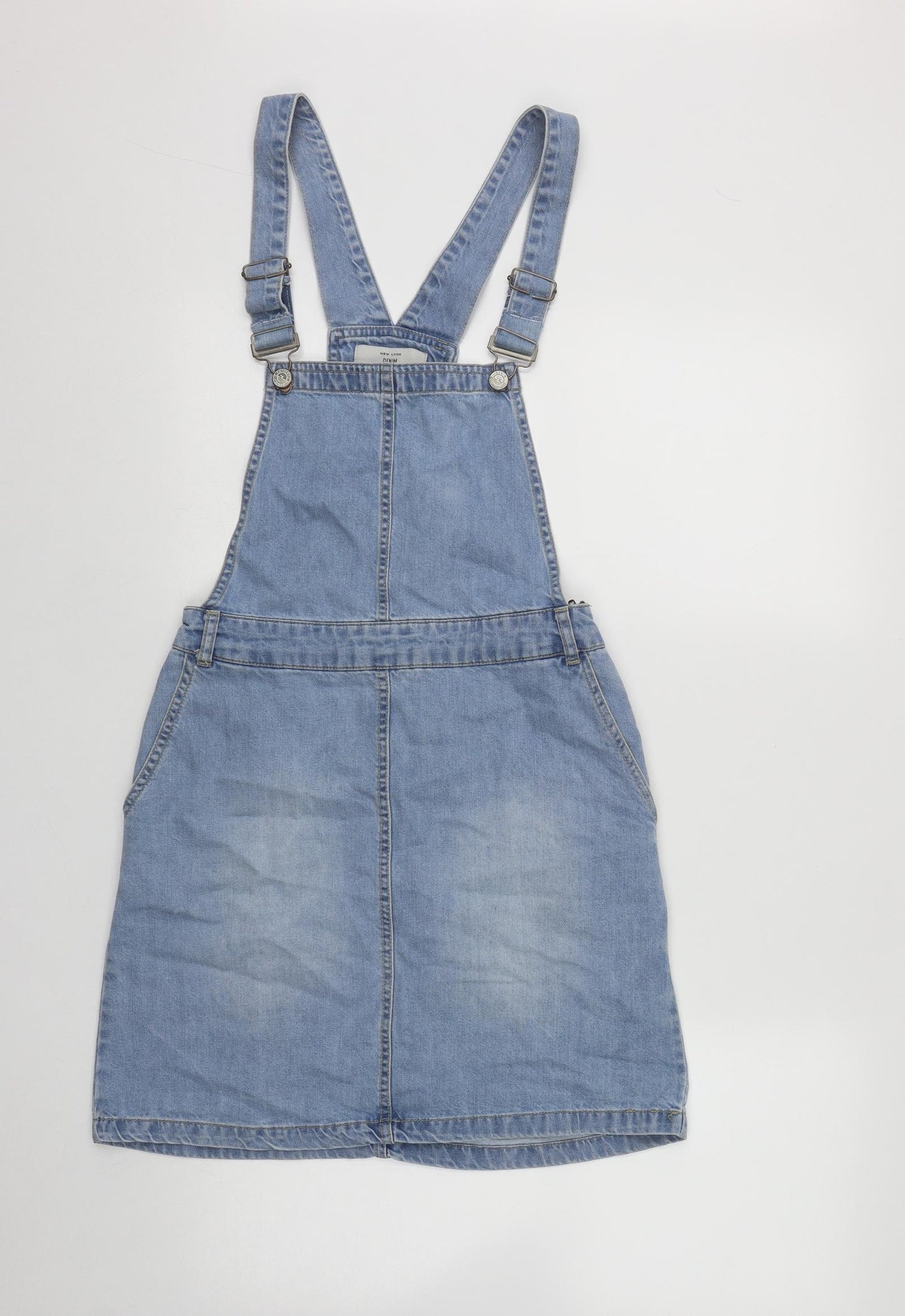 New Look Womens Blue  Cotton Pinafore/Dungaree Dress  Size 8  Square Neck Zip