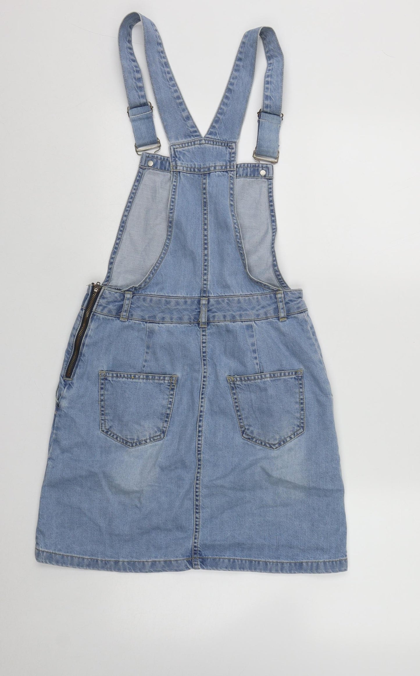 New Look Womens Blue  Cotton Pinafore/Dungaree Dress  Size 8  Square Neck Zip