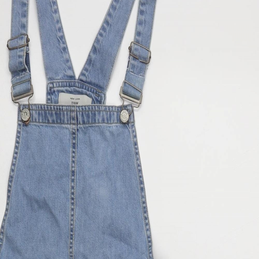 New Look Womens Blue  Cotton Pinafore/Dungaree Dress  Size 8  Square Neck Zip