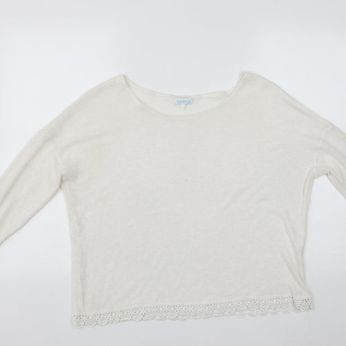 Blue Vanilla Womens White Scoop Neck  Polyester Pullover Jumper Size S