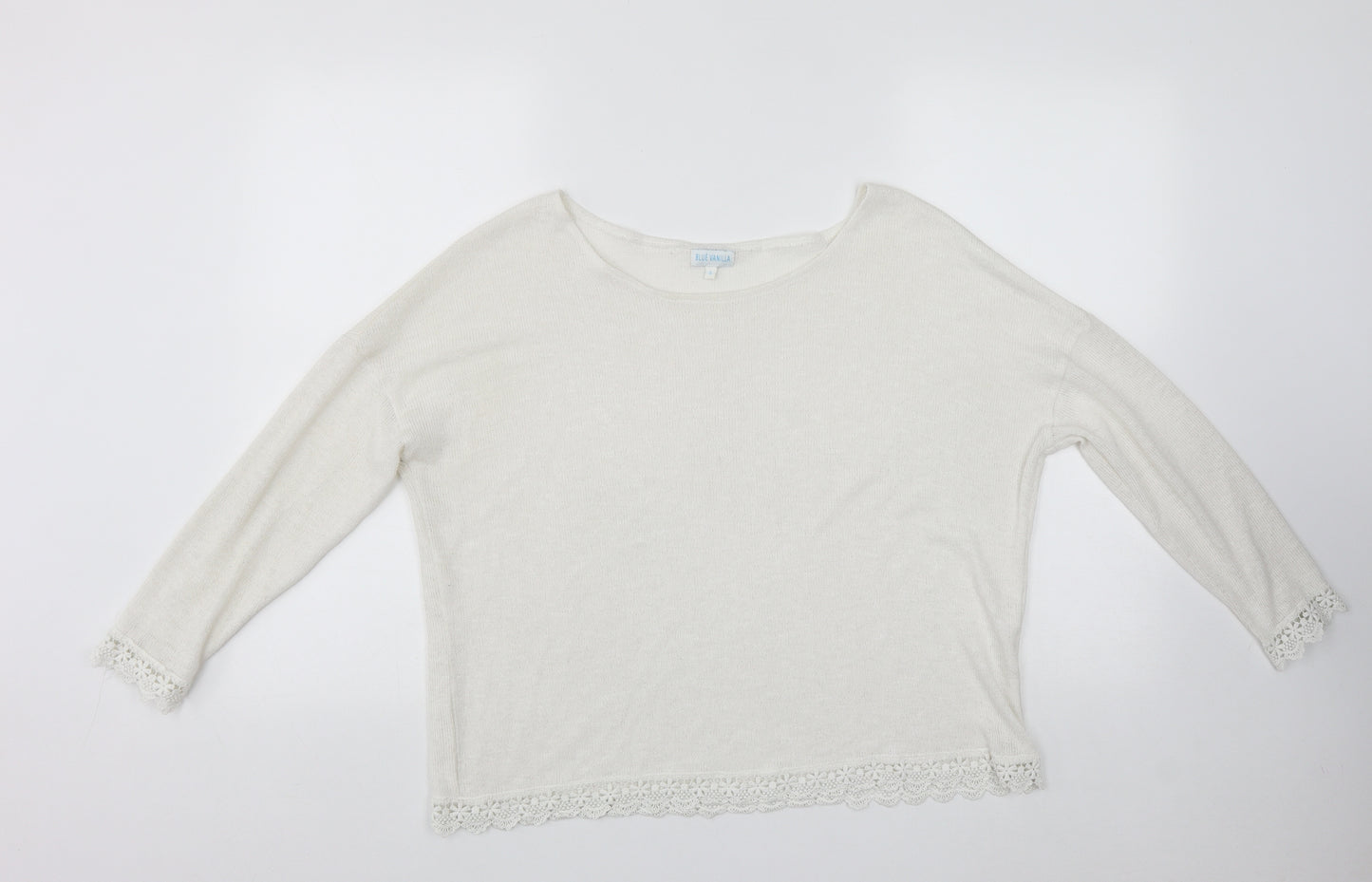 Blue Vanilla Womens White Scoop Neck  Polyester Pullover Jumper Size S
