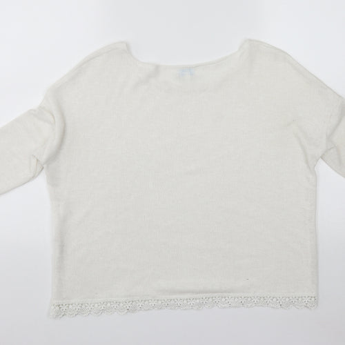 Blue Vanilla Womens White Scoop Neck  Polyester Pullover Jumper Size S
