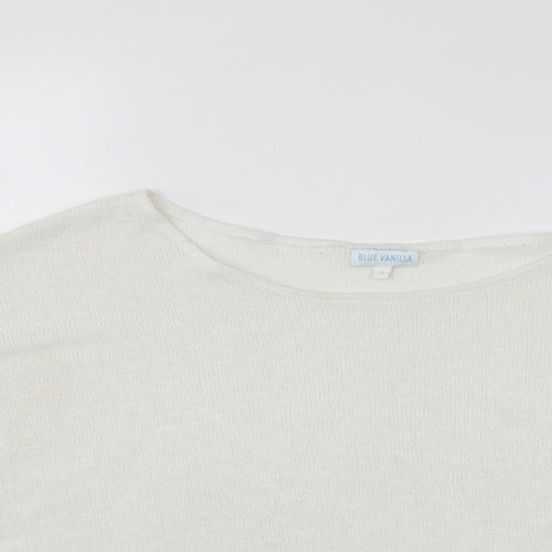 Blue Vanilla Womens White Scoop Neck  Polyester Pullover Jumper Size S