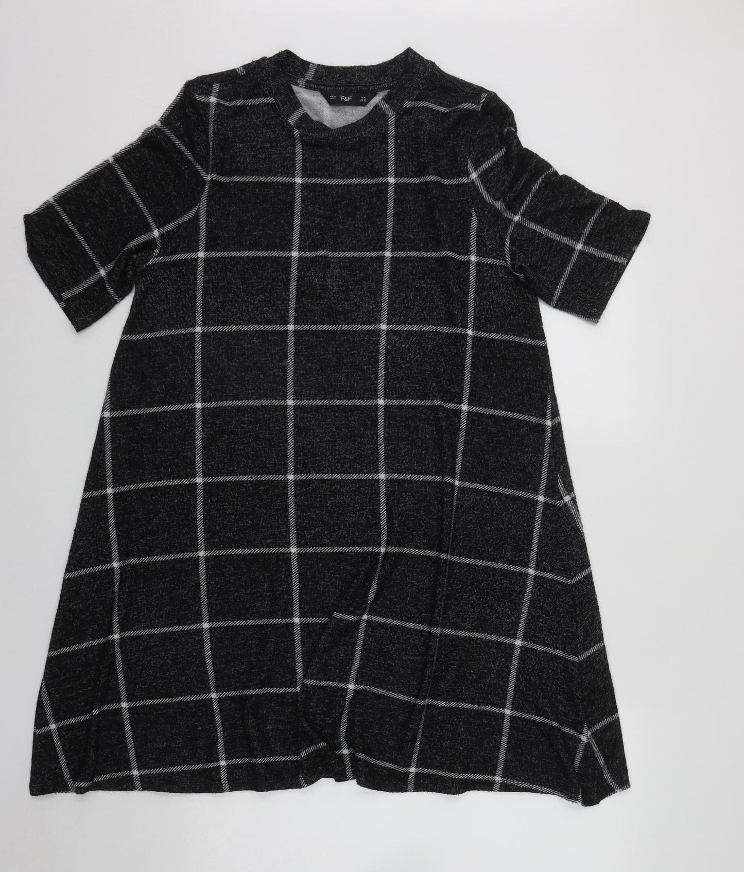 F&F Womens Black Geometric Viscose Fit & Flare  Size 14  Round Neck