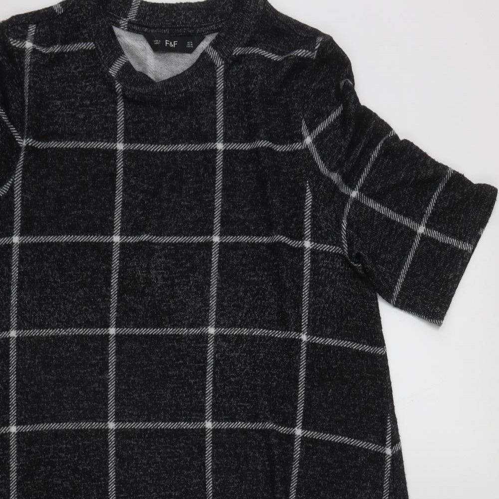 F&F Womens Black Geometric Viscose Fit & Flare  Size 14  Round Neck