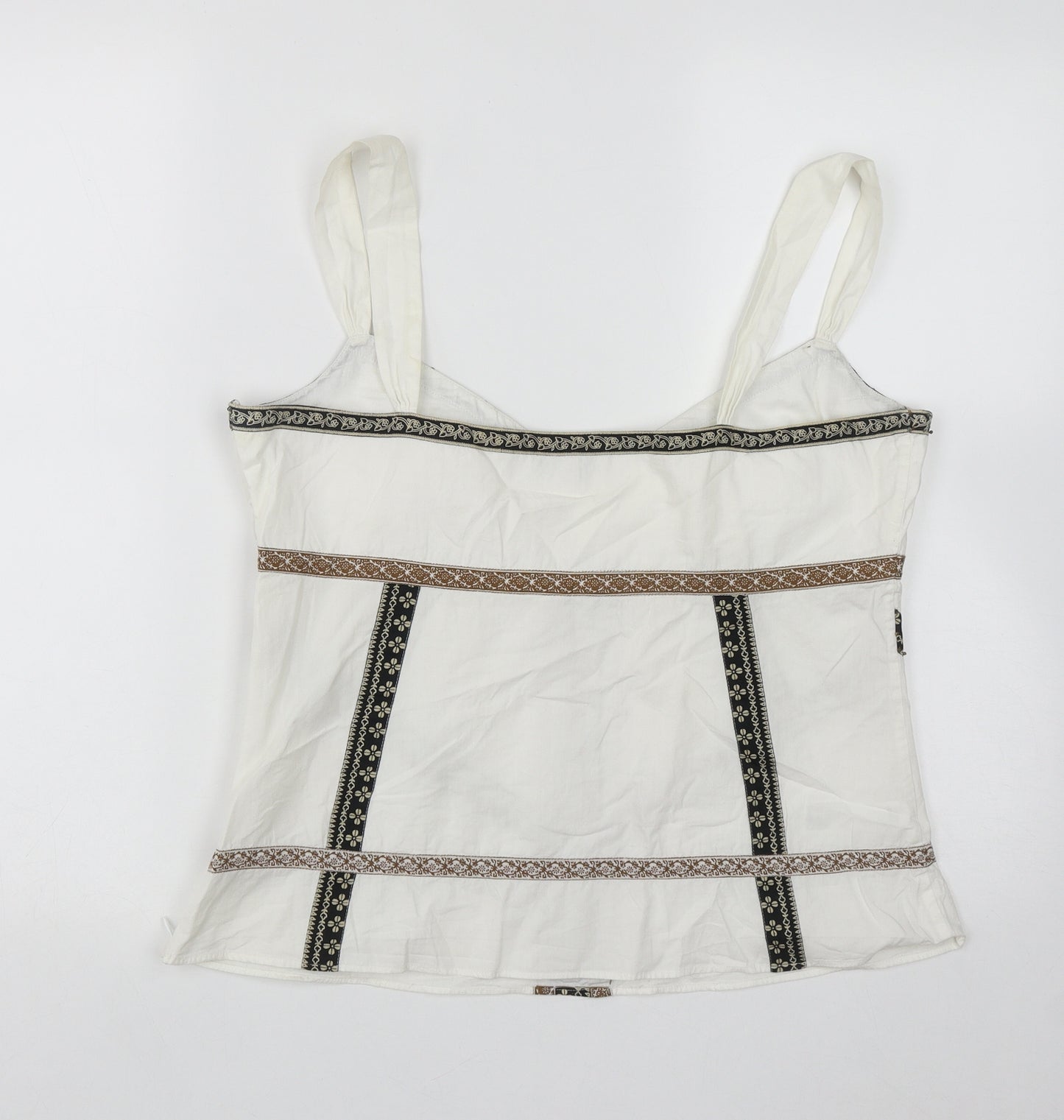 John Rocha Womens White Geometric Cotton Camisole Tank Size 14 V-Neck