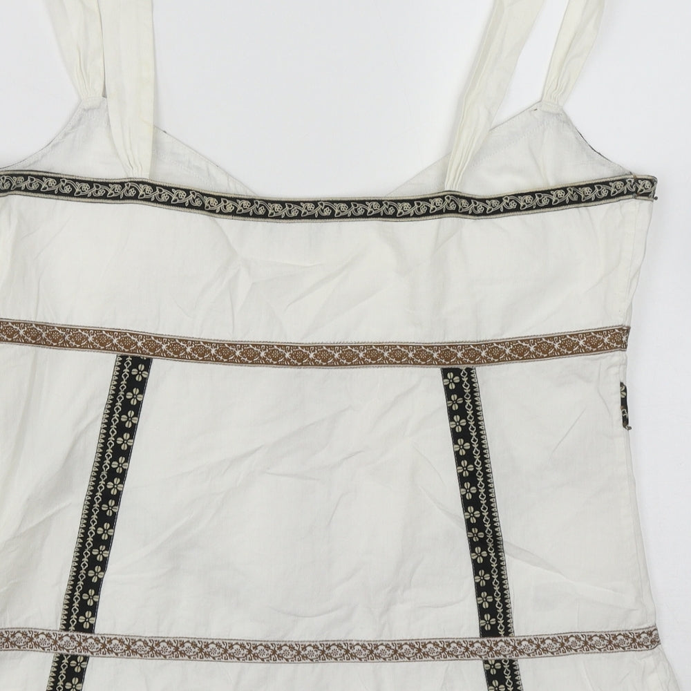 John Rocha Womens White Geometric Cotton Camisole Tank Size 14 V-Neck
