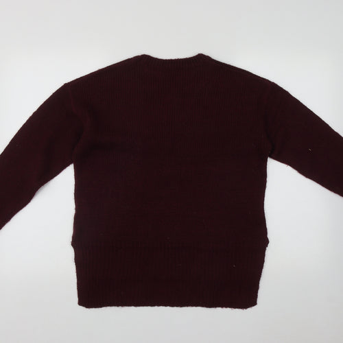 New Look Womens Red Round Neck  Acrylic Pullover Jumper Size S