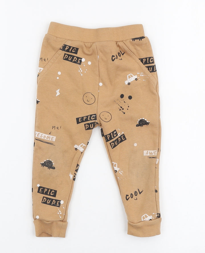 Goerge Boys Brown  Cotton Jogger Trousers Size 12-18 Months  Pullover