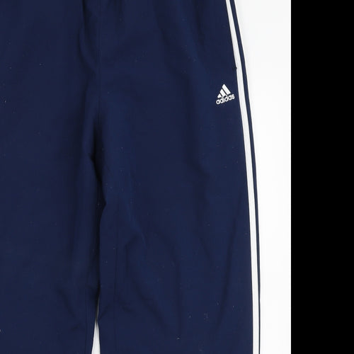 adidas Mens Blue Striped Polyester Jogger Trousers Size L L28 in Regular