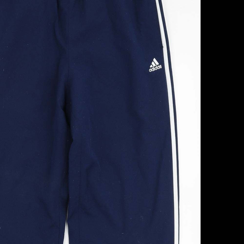 adidas Mens Blue Striped Polyester Jogger Trousers Size L L28 in Regular