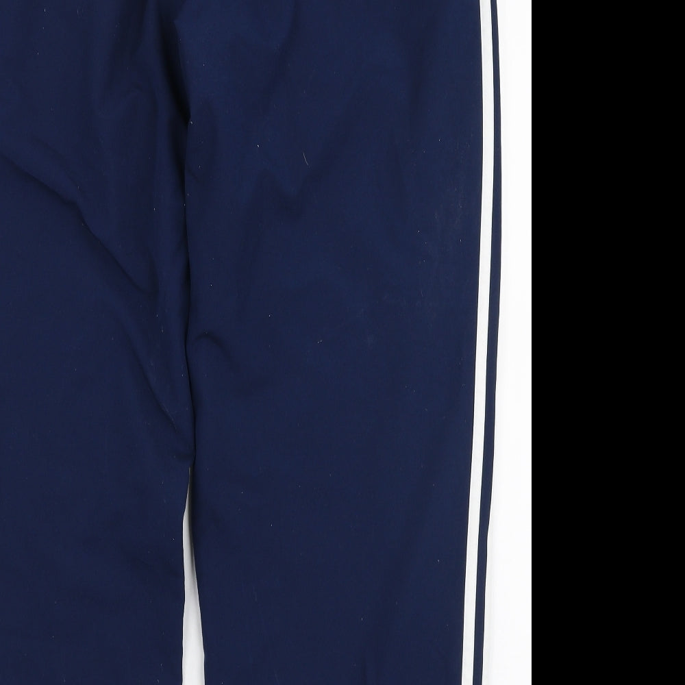adidas Mens Blue Striped Polyester Jogger Trousers Size L L28 in Regular