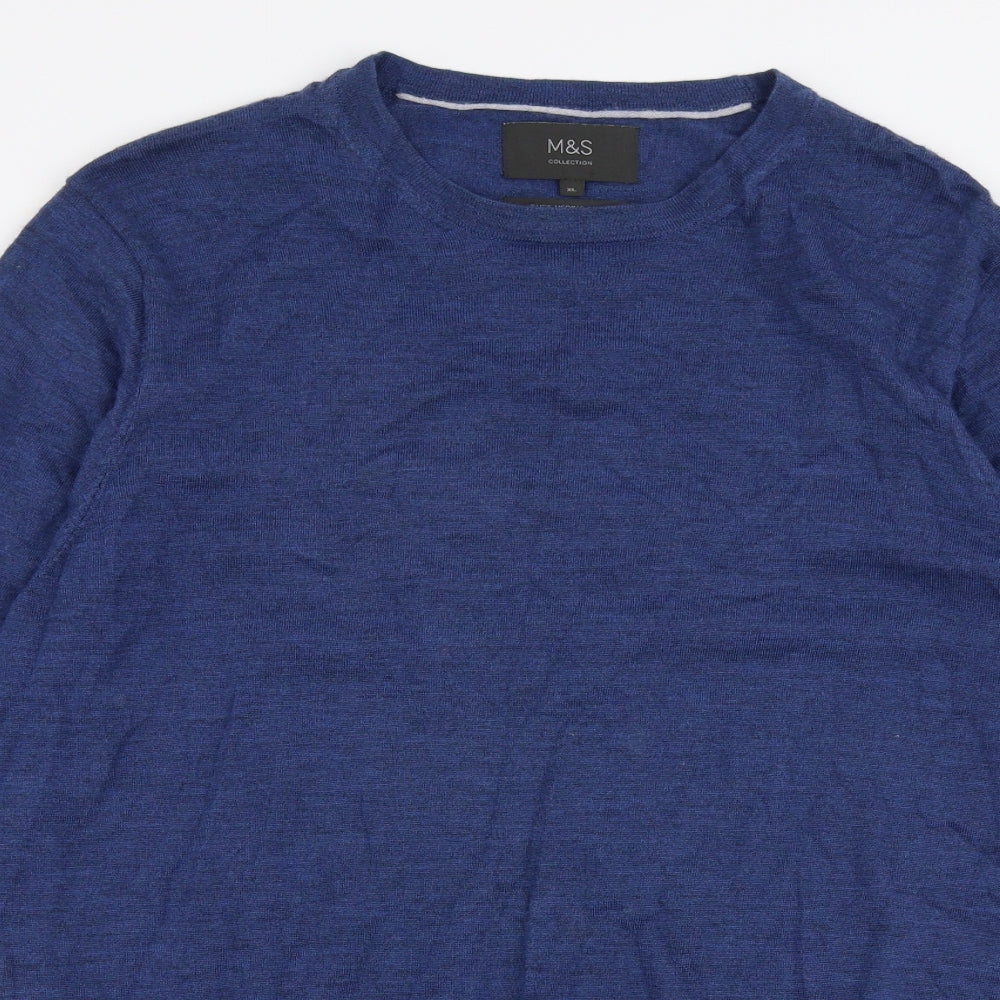 Marks and Spencer Mens Blue V-Neck  Wool Pullover Jumper Size XL