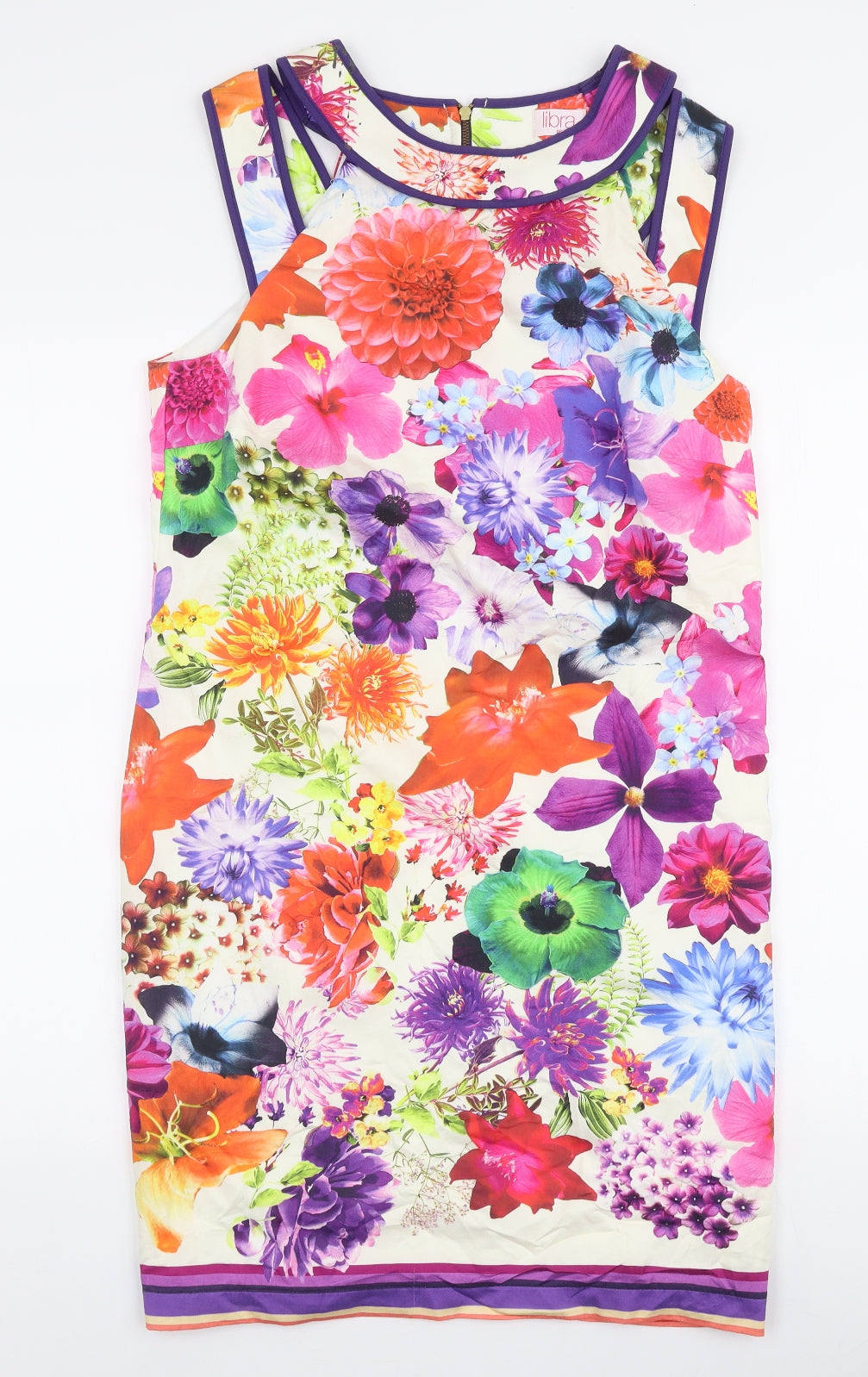 Libra Womens Multicoloured Floral Cotton Bodycon  Size 16  Round Neck Zip