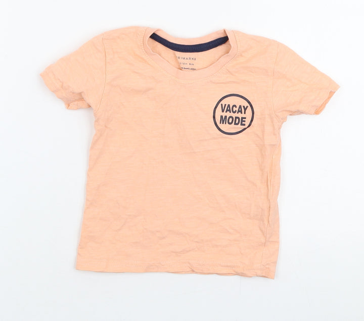 Primark Boys Orange  100% Cotton Jersey T-Shirt Size 12-18 Months Round Neck Pullover - Vacay mode