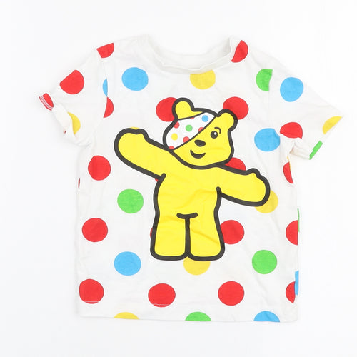 George Baby Multicoloured Polka Dot 100% Cotton Jersey T-Shirt Size 18-24 Months Round Neck Pullover - Pudsey bear
