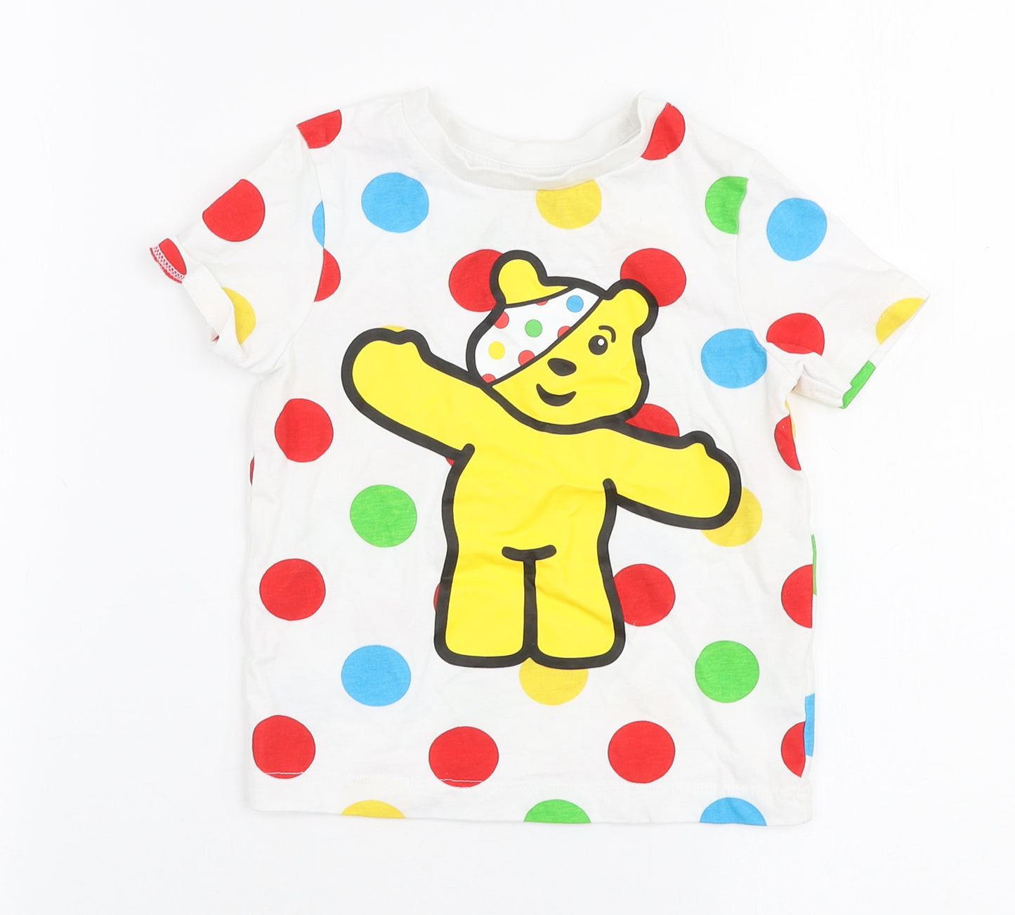 George Baby Multicoloured Polka Dot 100% Cotton Jersey T-Shirt Size 18-24 Months Round Neck Pullover - Pudsey bear