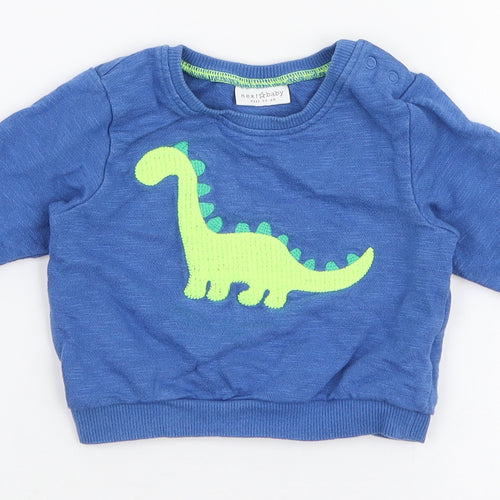 NEXT Boys Blue  100% Cotton Pullover Jumper Size 0-3 Months  Snap - Dinosaur