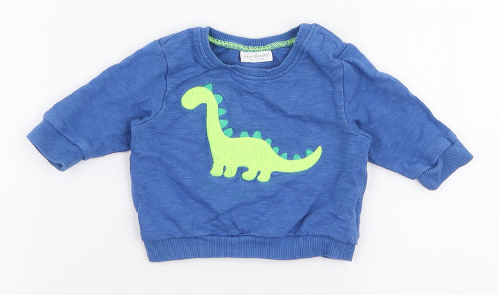 NEXT Boys Blue 100% Cotton Pullover Jumper Size 0-3 Months Snap - Dinosaur