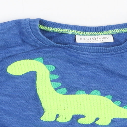 NEXT Boys Blue  100% Cotton Pullover Jumper Size 0-3 Months  Snap - Dinosaur