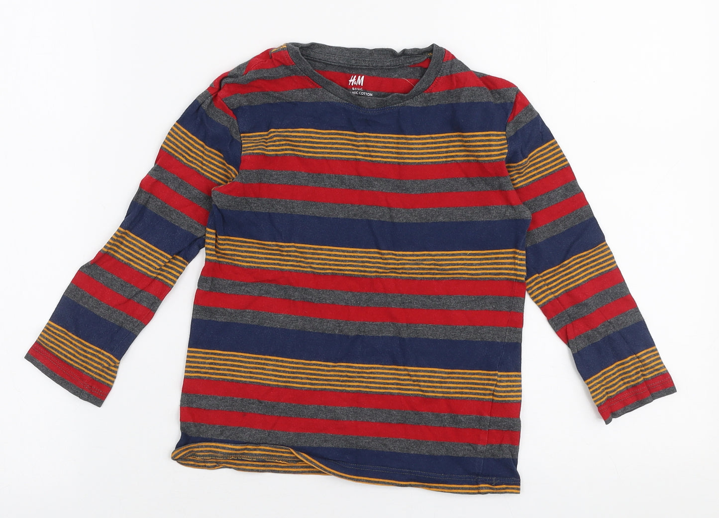 H&M Boys Multicoloured Striped 100% Cotton Jersey T-Shirt Size 5-6 Years Round Neck Pullover