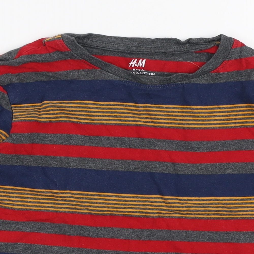H&M Boys Multicoloured Striped 100% Cotton Jersey T-Shirt Size 5-6 Years Round Neck Pullover