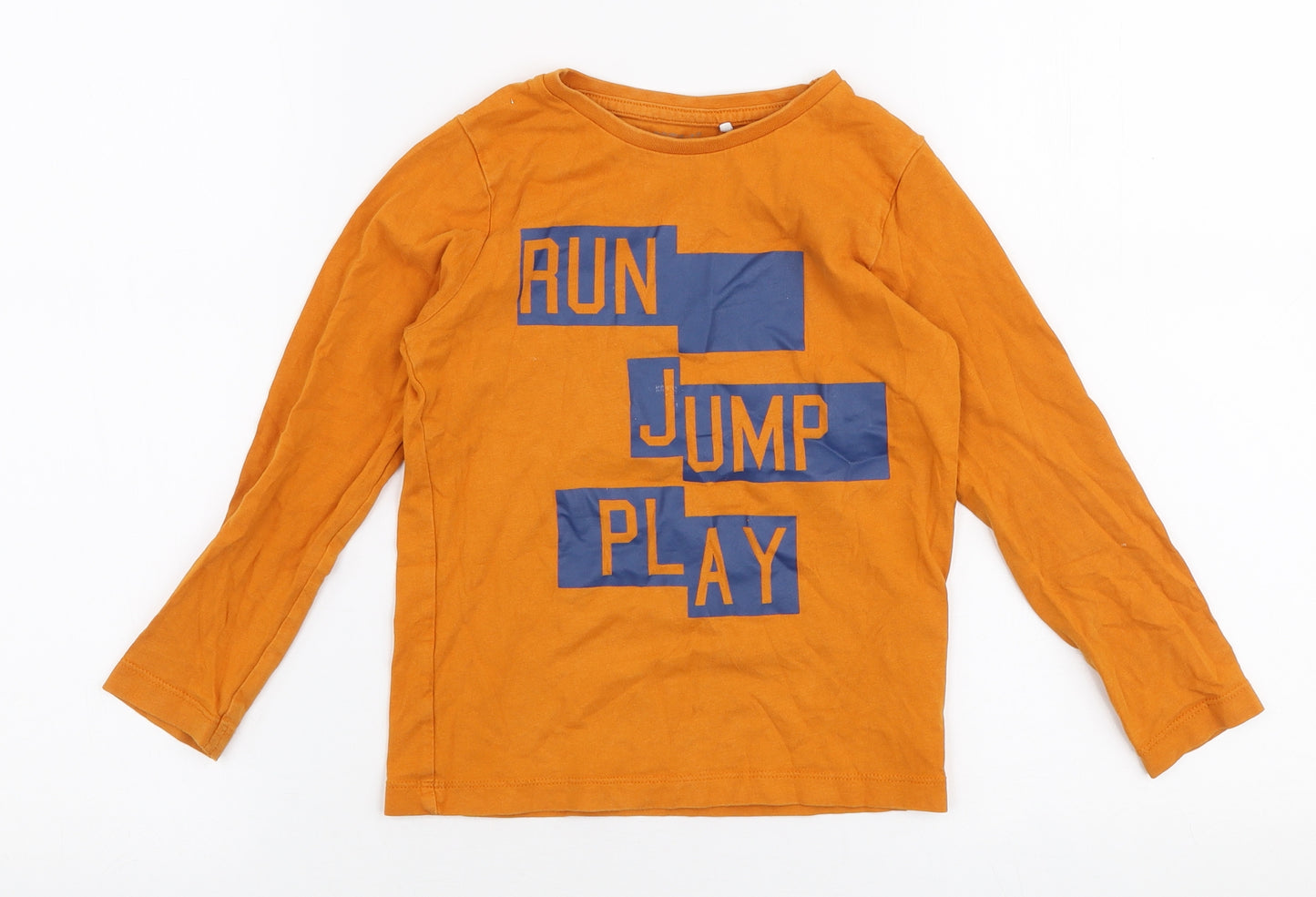 name it Boys Orange  100% Cotton Jersey T-Shirt Size 5 Years Round Neck Pullover - Run jump play