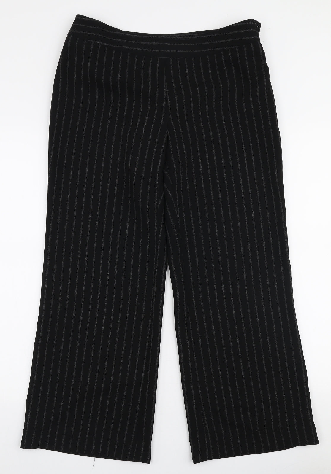 Marks and Spencer Womens Black Striped Polyester Trousers  Size 12 L26 in Regular Zip