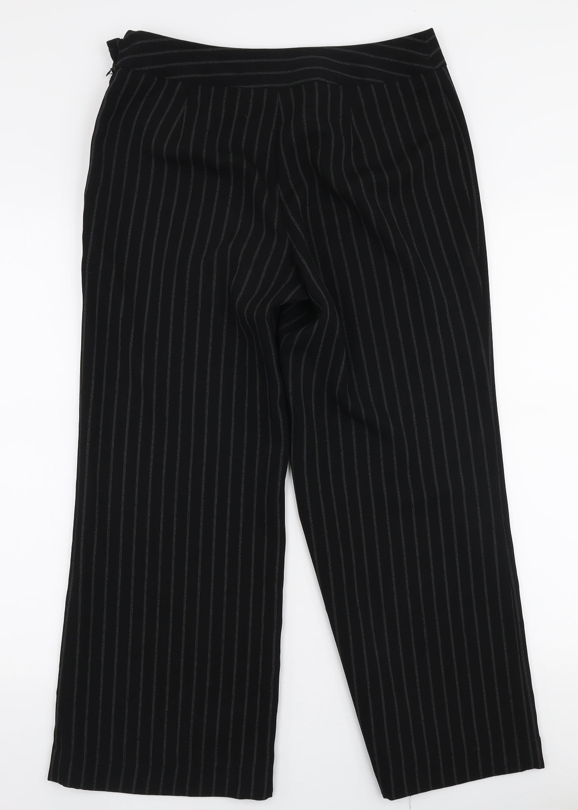 Marks and Spencer Womens Black Striped Polyester Trousers  Size 12 L26 in Regular Zip